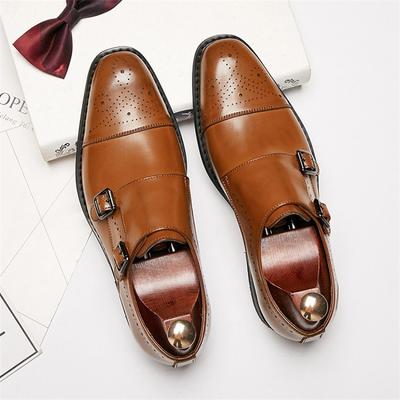Brogue Herren Monk Strap Formelle Schuhe Echtes Leder Handgefertigte Doppelschnallen Wingtip Toe Hochzeits-Business-Abendschuhe für Männer