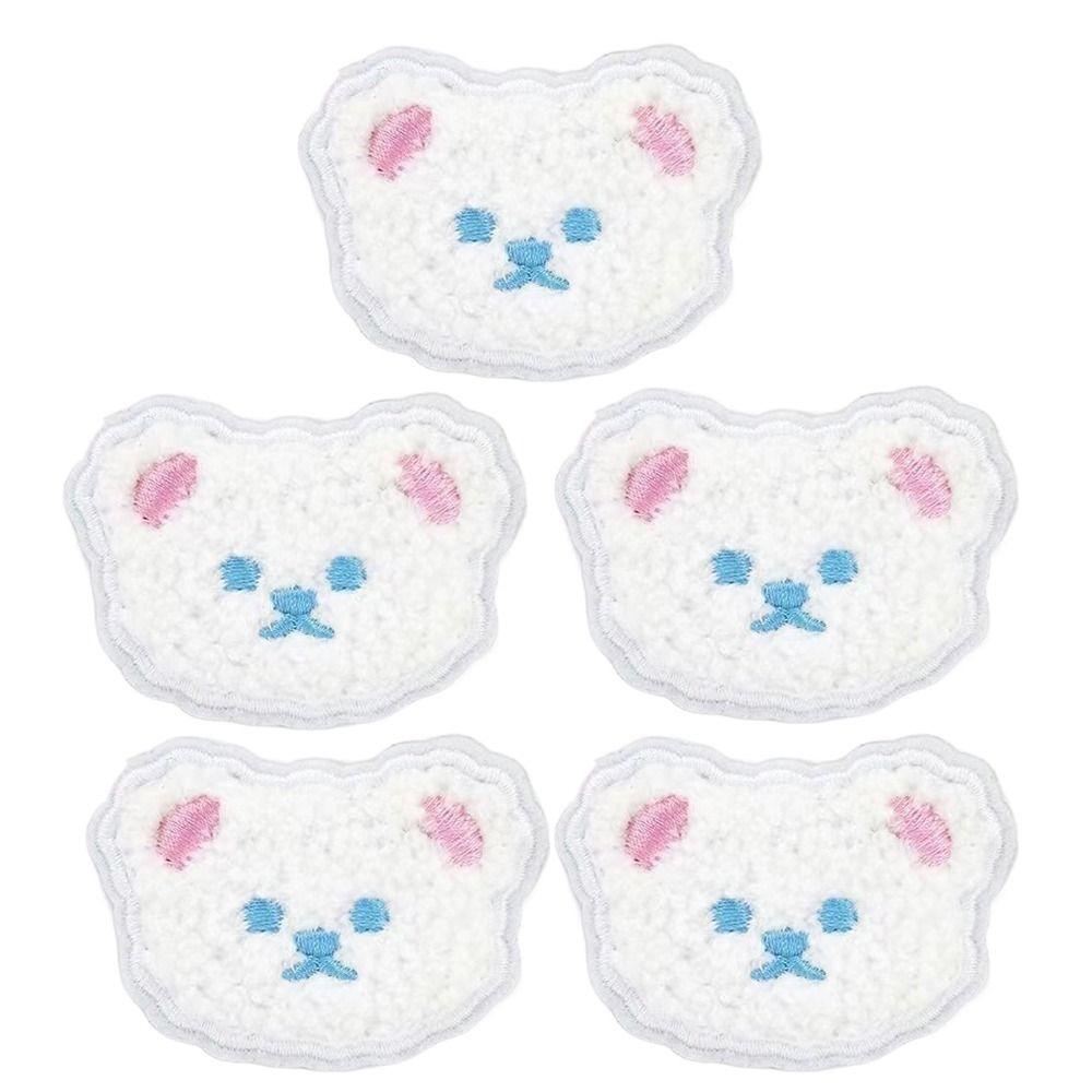 5pcs Apparel Bear Head Plush Teddy Bear Patches Cartoon Cute Embroideried Badges DIY Self-adhesive Clothes Sticker Phone Case белый