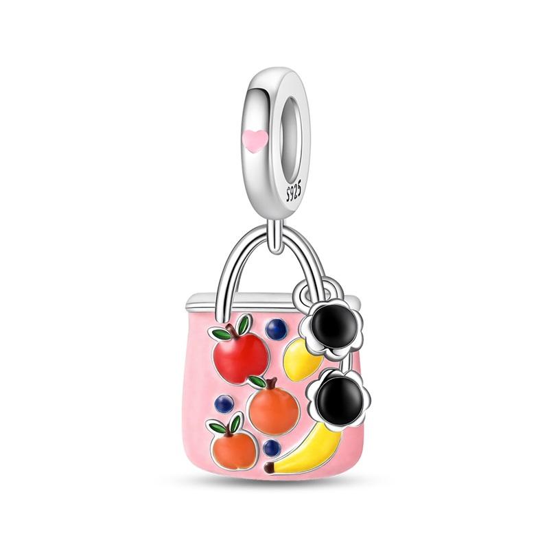 925 Silver Pink Series Dessert Cake Heart Camera Charms Beads For Women Fit Bracelet DIY Birthday Jewelry Gift