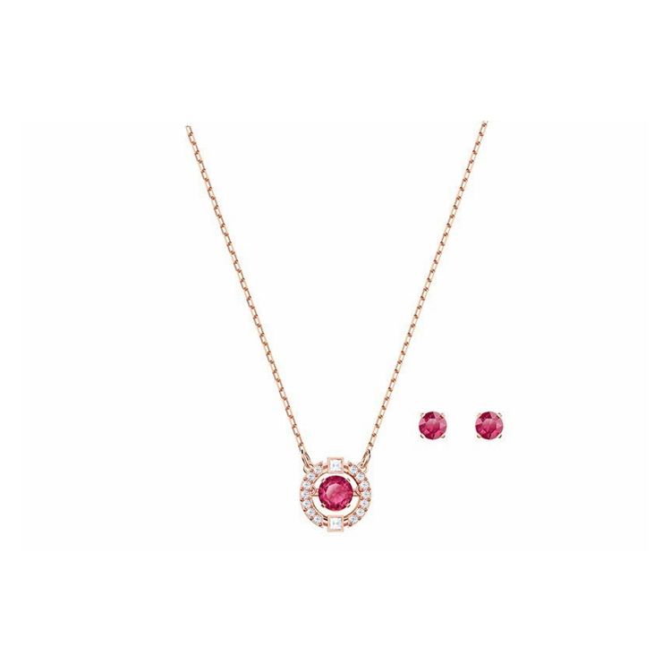 

Swarovski Sparkling Dance Round Set Crystal Pierced Earrings Necklace Women jewelry Rose-Gold Red 5480494 Box (Random Color)