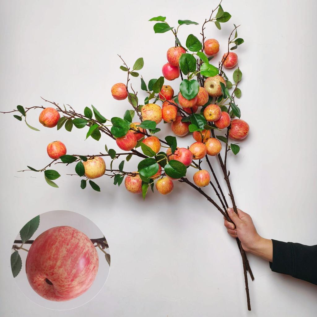 High-End Artificial Fruit Branch with Apples, Pomegranates, Oranges, Persimmons, and Lemons for Home Decor.
