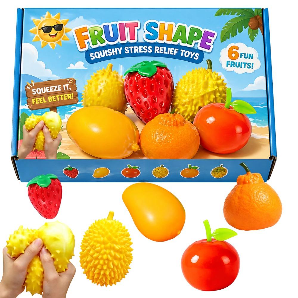 6Pcs Fruit Shape Stress Relieving Toy Multi Style Squishy Toy New Decompression Toy Anti-Anxiety B