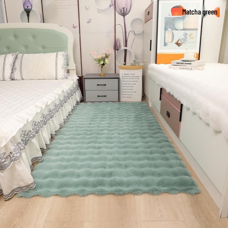 Cream Imitation Rabbit Fur Carpet - Ideal for Bedroom, Cloakroom, Living Room, or Bay Window. Bubble Velvet Plush Mat.