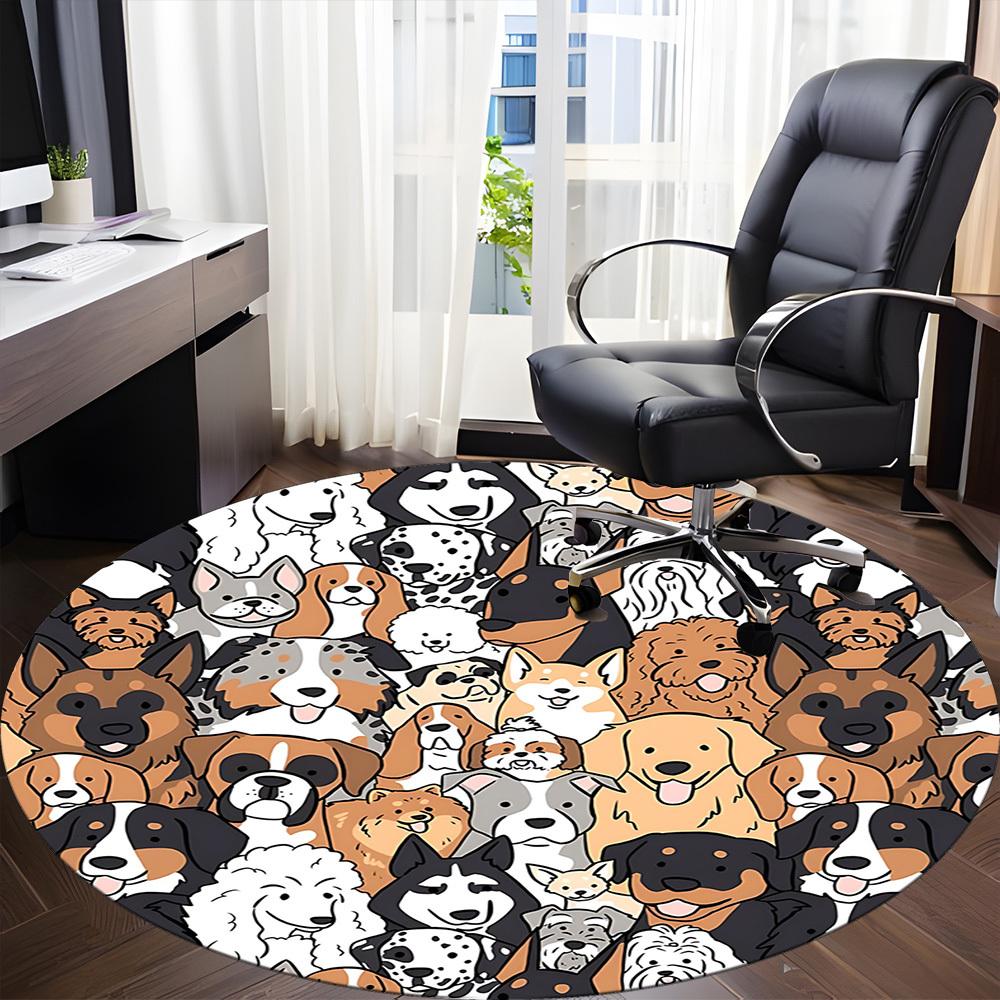 1pc Dogs Pets Office Round Area Rug, Indoor Mat Suitable For Office, Under Office Chairs Bedroom Living Room Home Decor, Room Deco