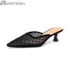 Fashion Pointed Toe Mesh Women Slippers Mules Shoes Woman Summer Heeled Sandals 2025 Fashion Shallow Loafers Sexy Pumps Dress Sandalias