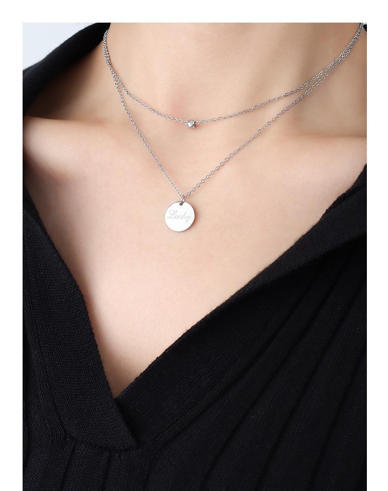 18K Gold Plated Lucky Round Pendant Double Layer Clavicle Necklace - European and American Style