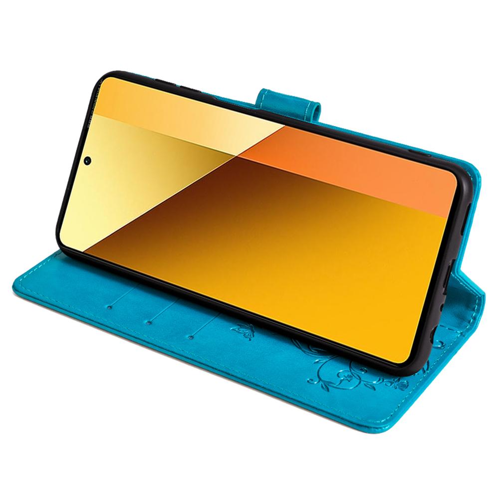 Dla Xiaomi Redmi Note 13 4G Odporny na zarysowania Pokrowiec na telefon Skórzane etui PU Wytłaczany Motyl Kwiatowy Stojak Powłoka na telefon