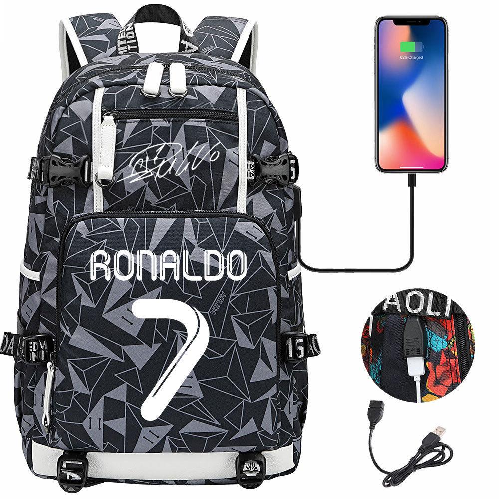 Football Star Print Youth School Bag Men S And Women S Backpack Leisure Travel Backpack 48CMX30CMX15CM