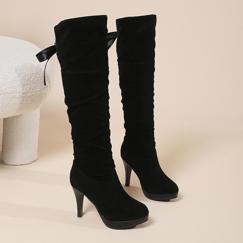 

Новые женские туфли на высоком толстом каблуке средней высоты со шнуровкой, рыцарские сапоги, зимние сексуальные черно-белые сапоги до колена 40 чёрный