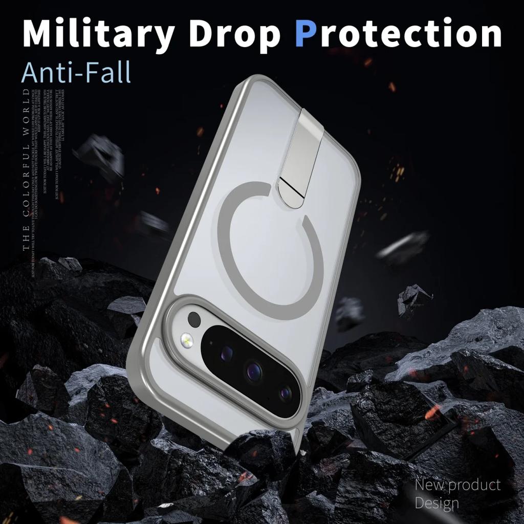 Matte Translucent TPU+PC Wireless Charge Armor Phone Case For Google Pixel 10 9 Pro XL 9A Alloy Bracket/Camera Len Protect Cover