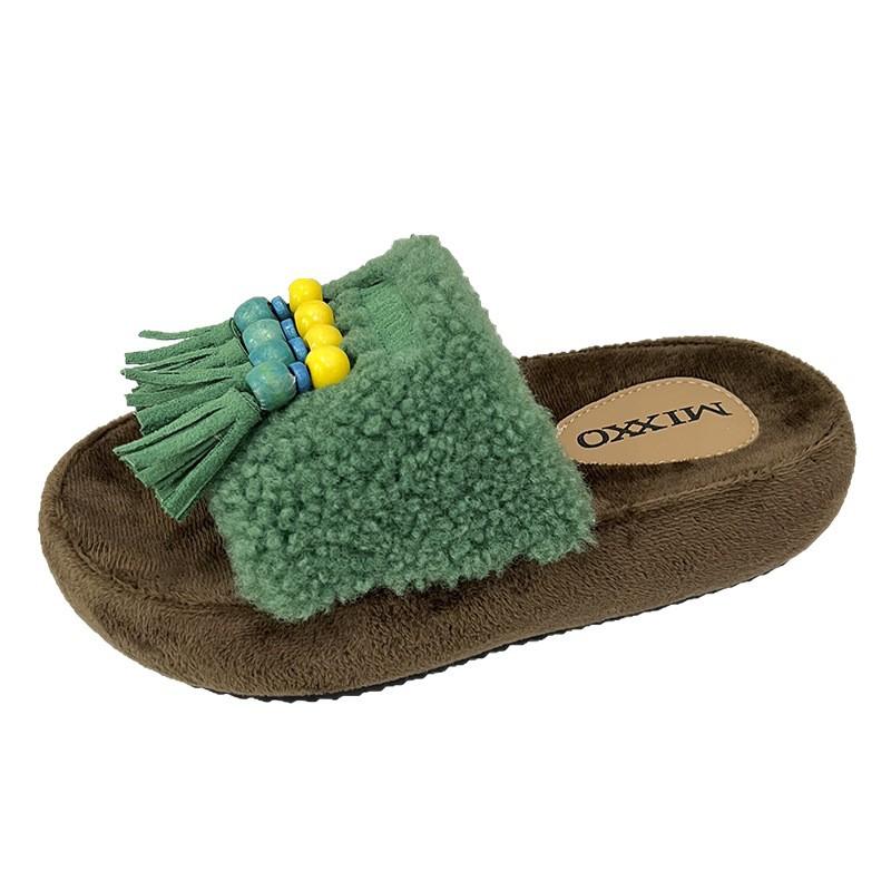 Flat-bottomed Slippers Women's Outer Wear 2025 Spring New Retro Popular Fringed Colorful Beaded Half Slippers