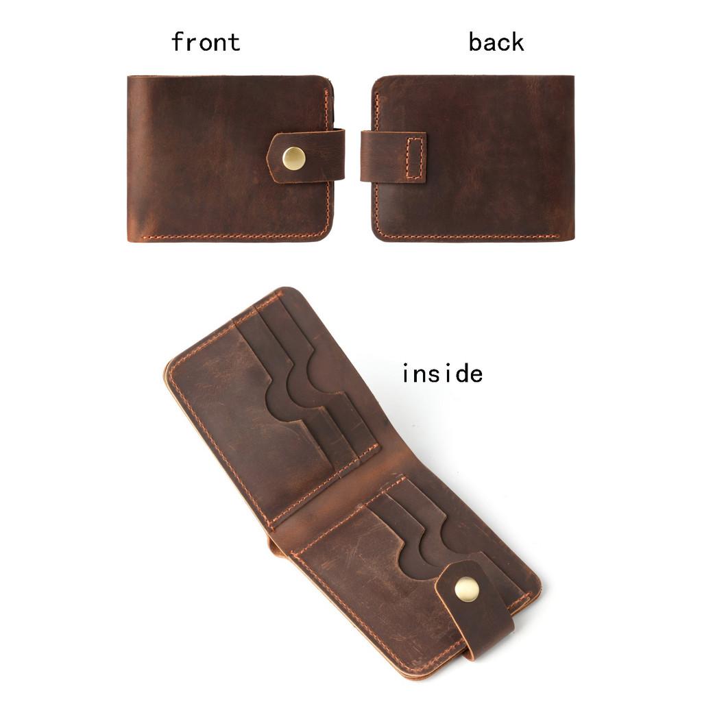 2025 Genuine Vegetable Tanned Leather Card Holder Minimalist Wallet Button Closure Large Capacity Coin Purse for Driver License