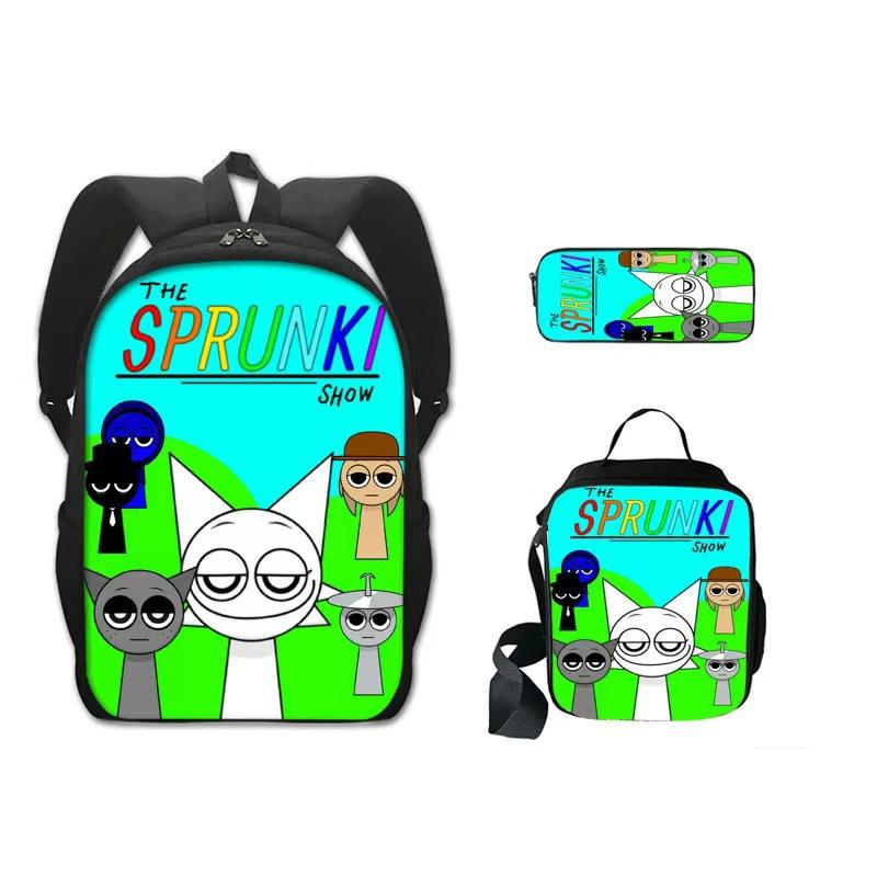 Rhythm Box Three-Piece Children'S Picnic Bag Cartoon Animation Pencil Bag Large Capacity Wear-Resistant Anti-Splash Schoolbag