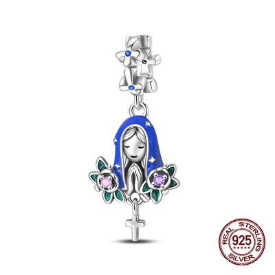 925 Silver Virgin Mary Cross Charms DIY Jewelry for Women Fine Beads Prayer Guarding Gifts Birthday Present