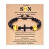 Baseball Basketball Football Soccer Gifts, Natural Stone Baseball Cross Prayer Bracelets for Teen Ideas with Message Gift Card