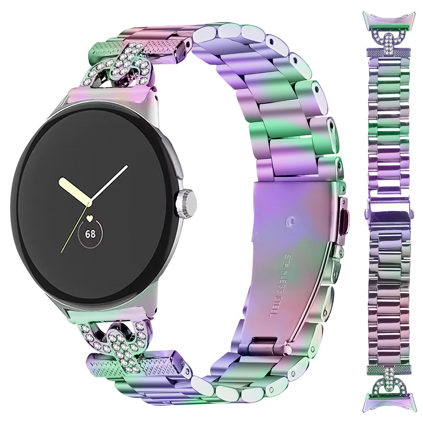 

Кольоровий ремінець для годинника для Google Pixel Watch 2/Watch D-Shape, прикрашений стразами, металевий браслет з 3 ланок Colorful