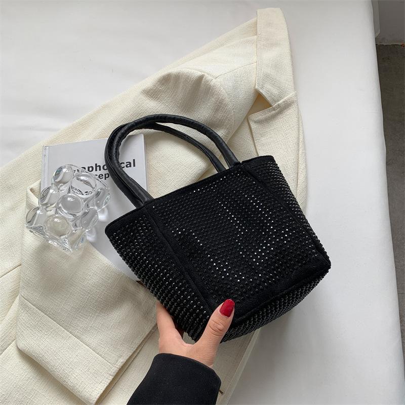 Fashionable Casual Bucket Handbag Women S Shoulder Crossbody Bag Sparkling  Chain Soft Polyester Lined Versatile Purse