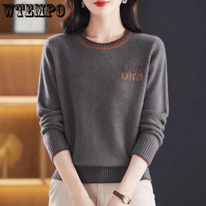 Round-neck Sweater Women's Long-sleeved Knitted Sweater Solid-color Top Loose and Warm Knitted Sweater with Pullover Underneath