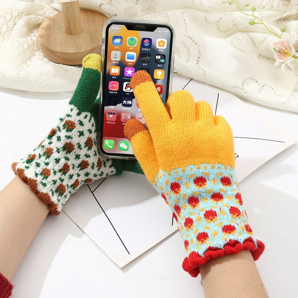 Thickened Winter Knitted Gloves Knitted Full Finger Mittens Durable Skiing Gloves Winter