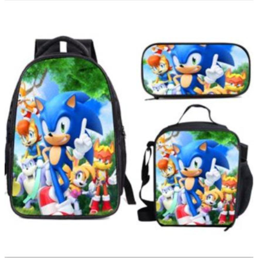 Sonic Elementary School Student Backpack 3-Piece Set Anime Cartoon Backpack Shoulder Bag Pen Bag