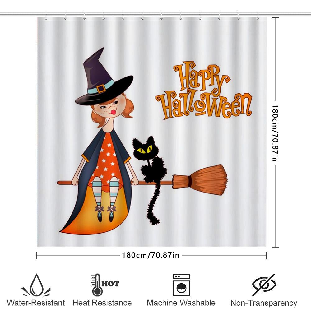 Halloween-Duschvorhang mit Hexe und schwarzer Katze Verleihen Sie Ihrer Badezimmerdekoration gruseligen Charme mit diesem Blickfang