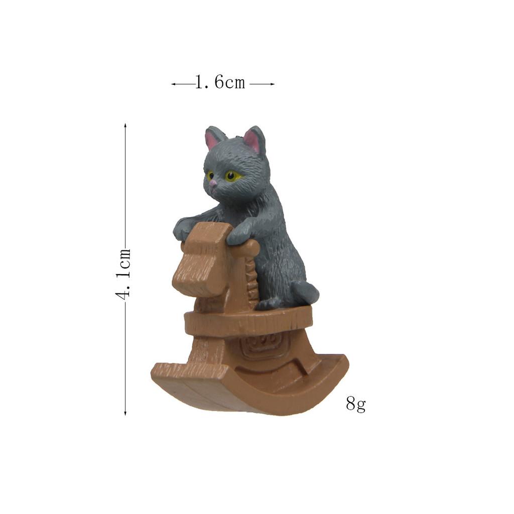 Cartoon Cat Riding A Wooden Horse Figurine Pvc Miniature Garden Decor For Gift Giving And Collecting
