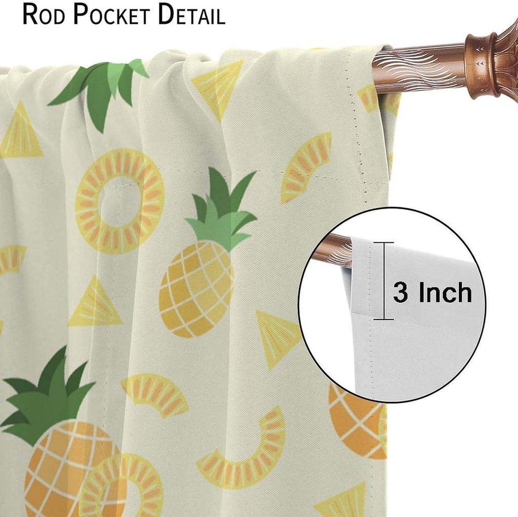 Pineapple Curtains, Pineapple in Pictogram Design Vintage Style Pattern Farm Vibrant Color, Window Drapes Set 2 Panels