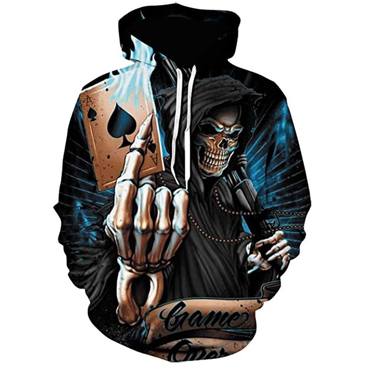 

2023 Мужской новый модный повседневный свитер с 3D-принтом черепа, пуловер, свитер, повседневная толстовка с капюшоном