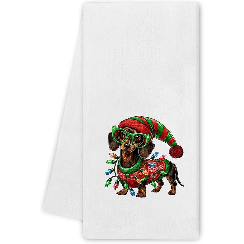 Golden Retriever Kitchen Towels Gifts - Funny Golden Retriever Christmas Decor, Christmas Dog Gifts, Dear Santa Navidad Hand Towels Dish Towels for Dachshund