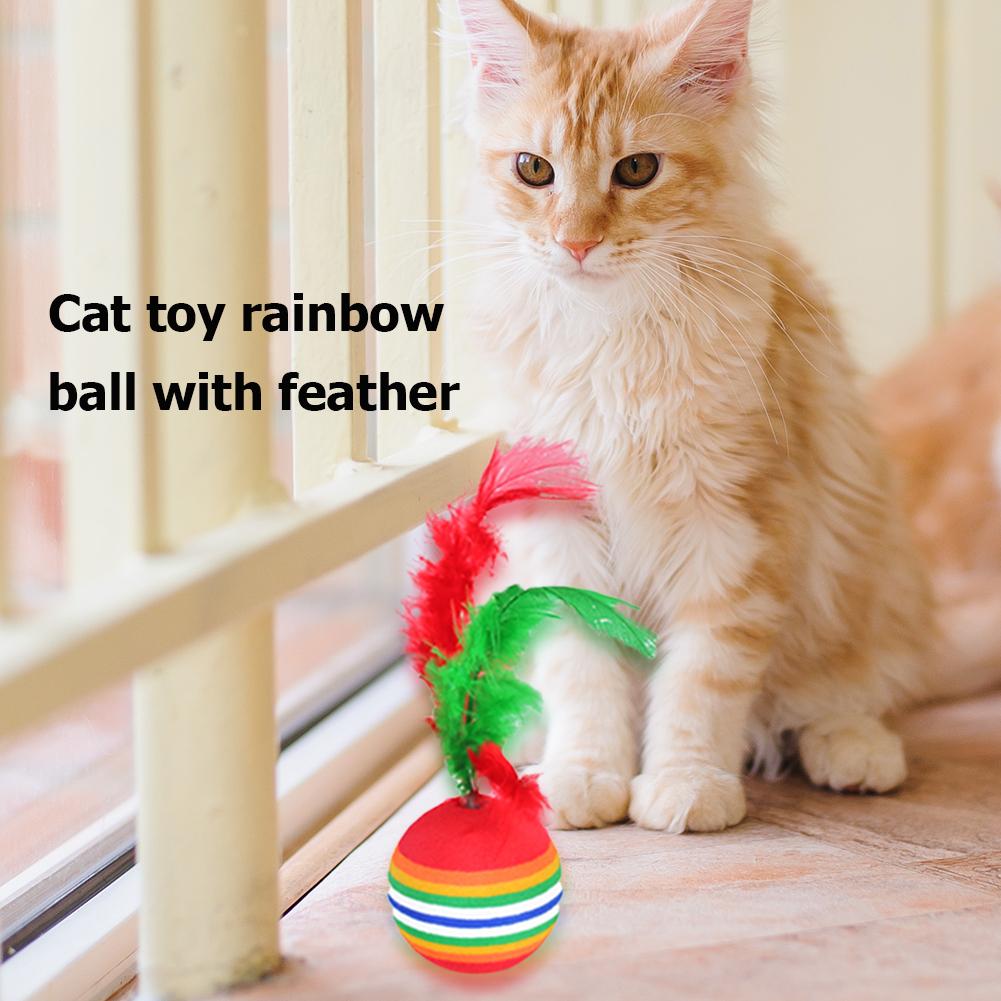 12pcs Cats Activity Toys Funny Colored Rainbow Soft light and Non-toxic Super Cute Beautiful Toy Balls with Feather for Kitten