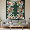 Vintage Wall Tapestry Watercolor Floral Border Roses Lilies Dark Green Background Botanical Decor for Living Room Bedroom