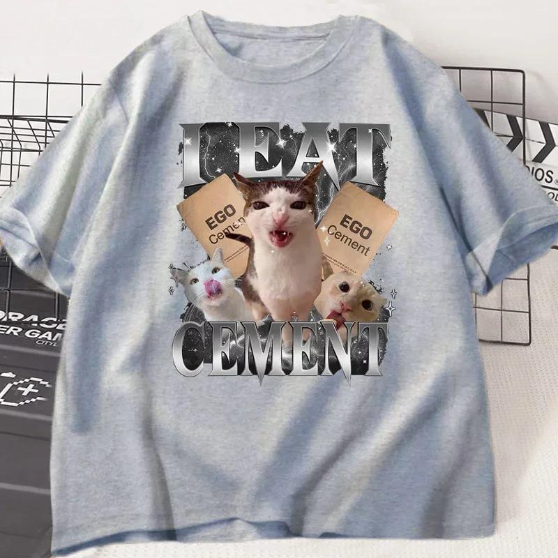 I Eat Cement Funny Cat Meme T Shirt Women Stupid Ugly Unhinged TShirt Silly Oddly Tee Casual Soft Tshirt Streetwear Graphic