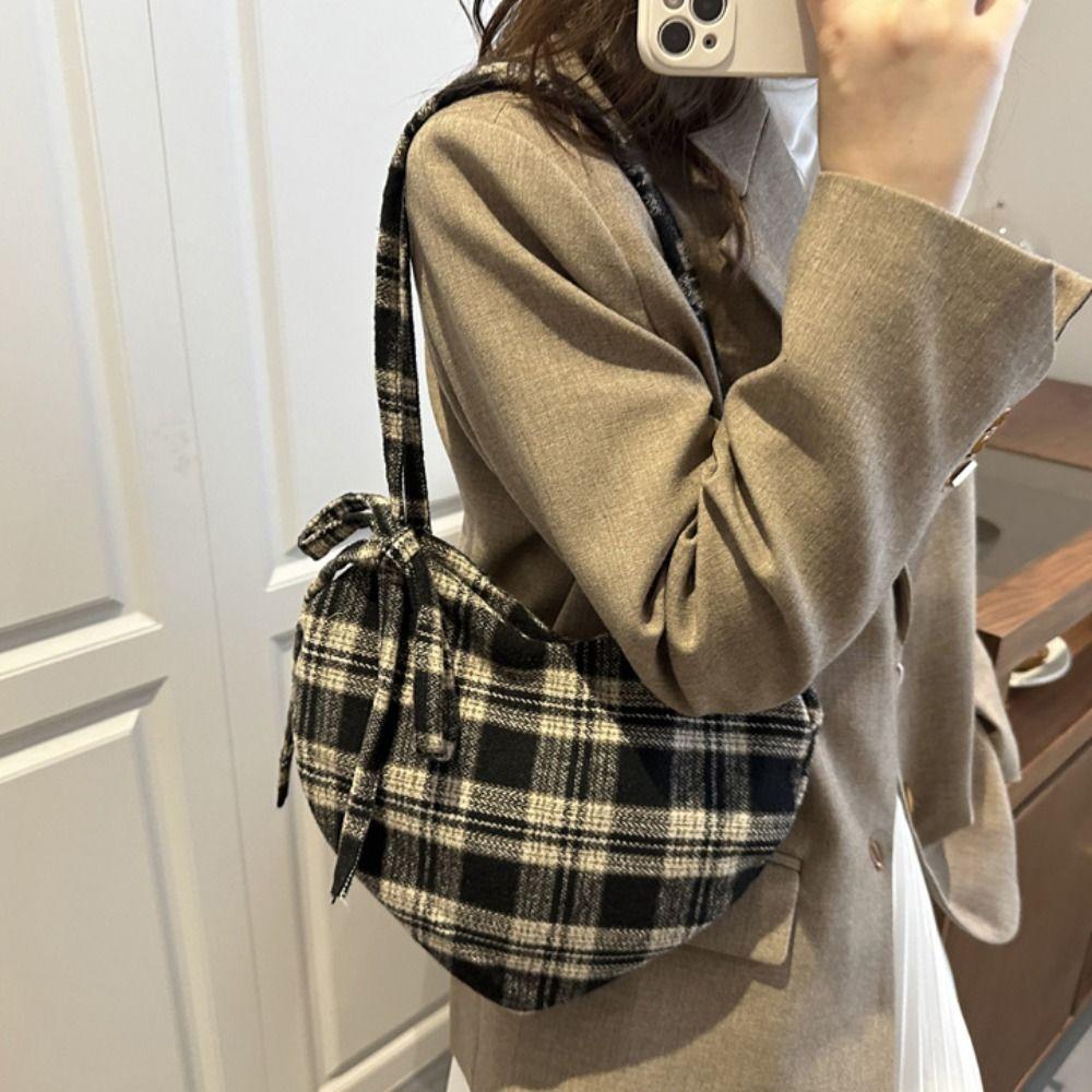 Printed Red Plaid Tote Bag Cloth Women's Handbag Fashion Heart Shoulder Bag  Female