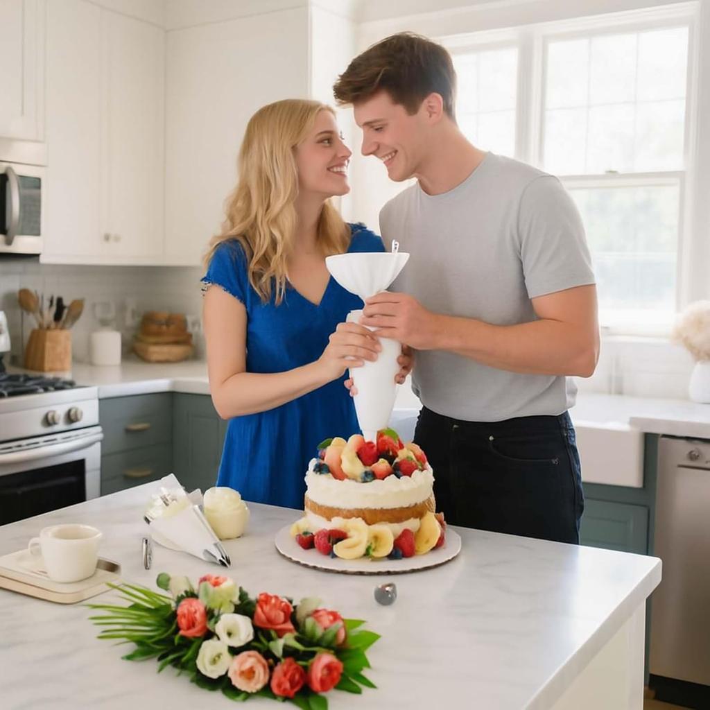 34PCs Cake Decorating Kit–Piping Bags and Tips Set With 24 Stainless Steel Piping Tips,2 Reble Silicone Piping Bags,3 Smoothers, 2 Couplers,2 Bag