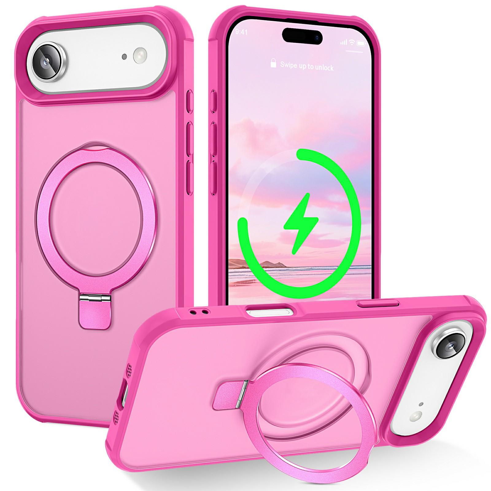 

Для iPhone 17 Чохол Air Сумісний з MagSafe Кільце-тримач Підставка TPU+PC Чохол для телефону Rose