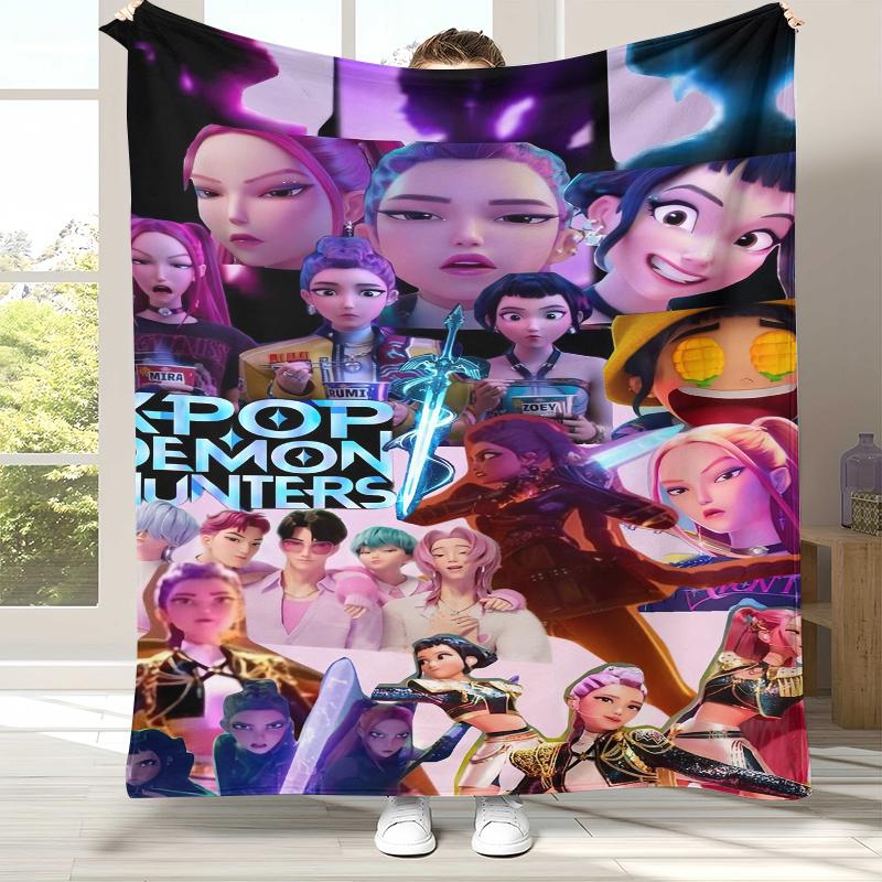 

K-Pop Demon Hunters Golden Saja Boys Flannel Blanket,Ultra Soft Warm Plush Throw for Home Bedroom Bed Sofa Cover Office picnic 75x90cm