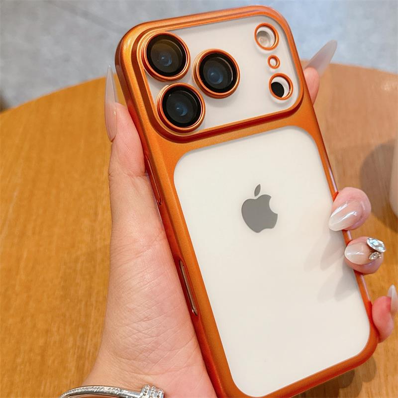 Новый противоударный чехол Прозрачный чехол для телефона для iPhone 17 Pro Max 17Air Гальванизированная рамка Защита линз Пленка Защита от падений Жесткий прозрачный чехол iPhone 17 оранжевый