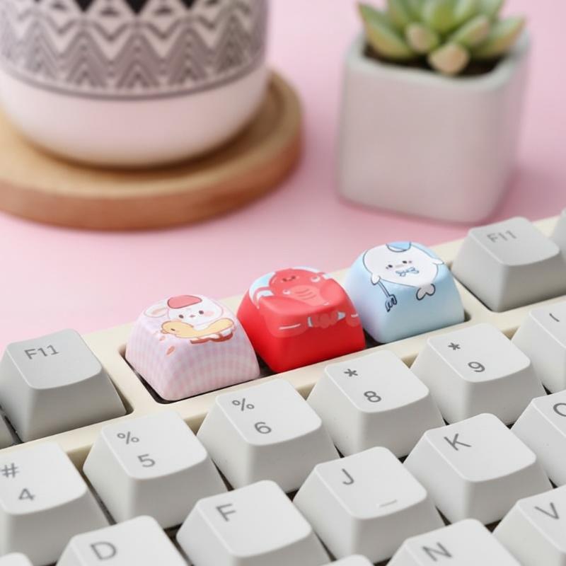 10 Pcs Creative Dye Sublimation Keyboard Keycap Accessories Cute Animal Stress Relief Keyboard Hats