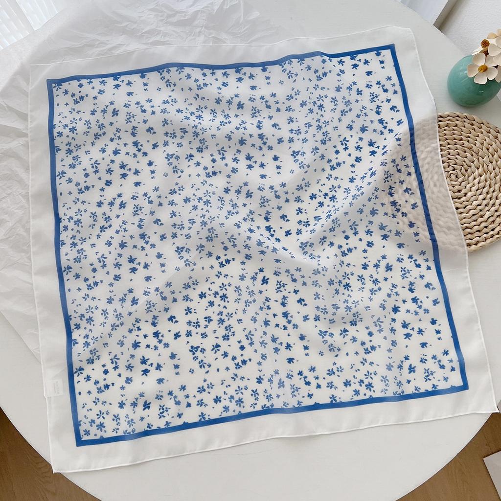 Literary small square scarf Spring and summer silk scarf Women's versatile Korean foreign style headscarf Thin fashion decorative headband Scarf