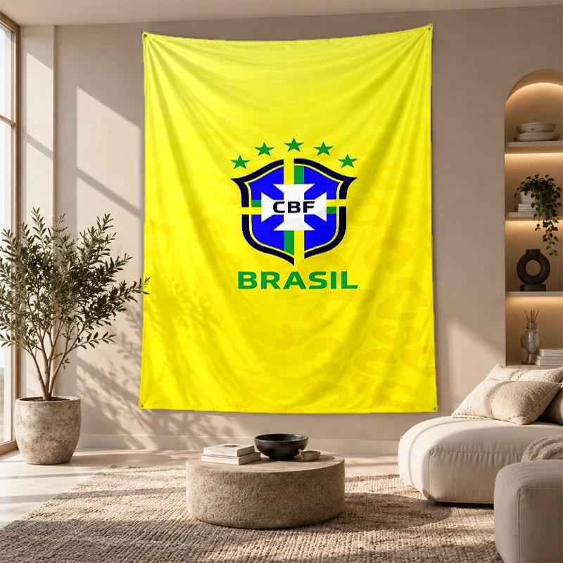 Decorative Tapestry,Brazil National Football Team Printed Wall Art, Lightweight Wall Hanging For Bedroom Background