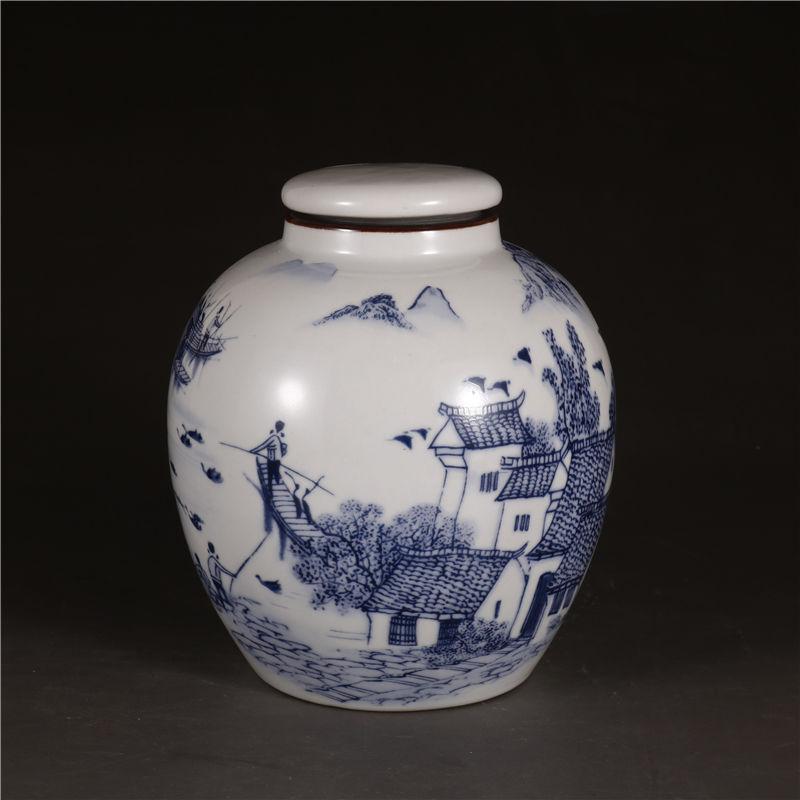 Chinese Qing Dynasty Blue And White Old Antique Porcelain Jiangnan Water Town Pattern Ceramic Vase Home Cabinet Furnishing Craft