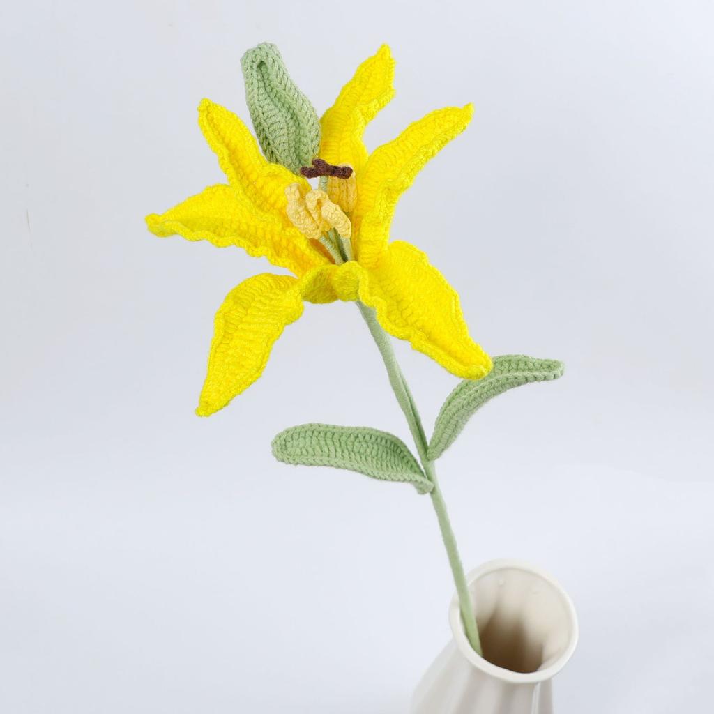2025 Lily Crochet Flowers Creative Lily Crochet Flower Bouquet Kintted Plant Wedding Decor Table Home Decor Gift