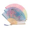 Vintage Printed Silk Folding Hand Fan Tassel Chinese Bamboo Fans Women Dance Performance Props Home Decoration Ornaments