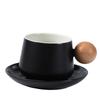 Home Coffee Cup and Saucer Set Expensive Mug Gift Ceramic Vintage Tea Set Wooden Handle Classic Mug Solid Color Ceramic Teacup