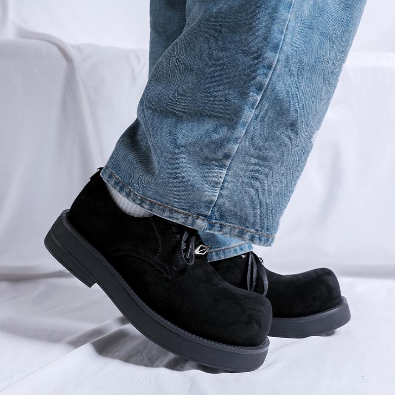 British Style Suede Shoes Men Lace-Up Loafers Genuine Leather Thick-soled Handmade Formal Business Shoe New Fashion Casual Shoes