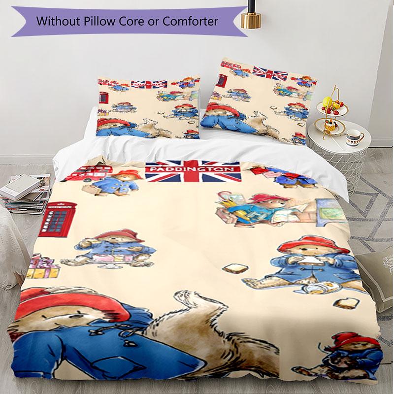 3pcs Duvet Cover Set (1*Duvet Cover + 2*Pillowcase, Without Core), Paddington Bear Print Soft All‑Season Bedding Set, Home Bedroom Decor Gift