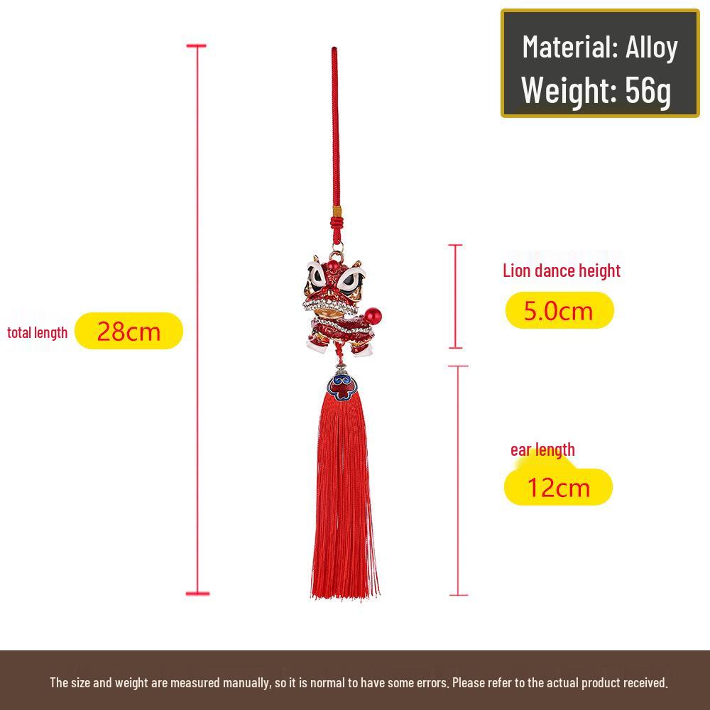 Chinese Lion Dance Pendant: Cultural Car Decoration with Tassel and Diamond-Studded Lion
