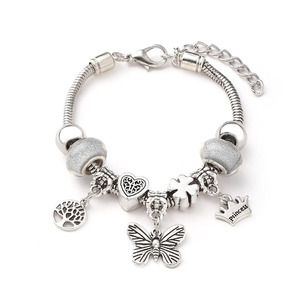 Vintage Handmade Alloy Large Hole Glass Bead Elephant Tree of Life Design Transparent Bracelet Multiple Styles Available
