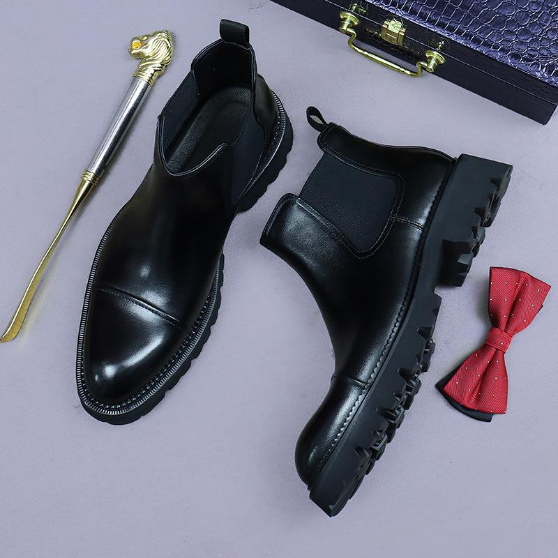 

Men s three-joint Niuli high-top leather shoes British style tooling shoes medium boots 37 чёрный