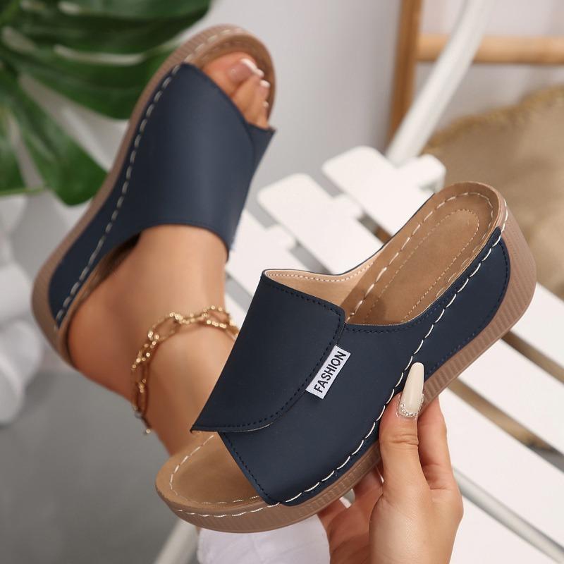 Fashion Slippers for Women Fashion Casual Leather Slippers 2025Summer New Wedges Heeled Platform Sandals for Women Open Toe Beach Slides